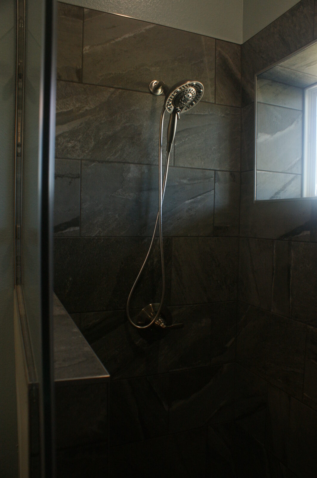 Tiled walk-in shower detail